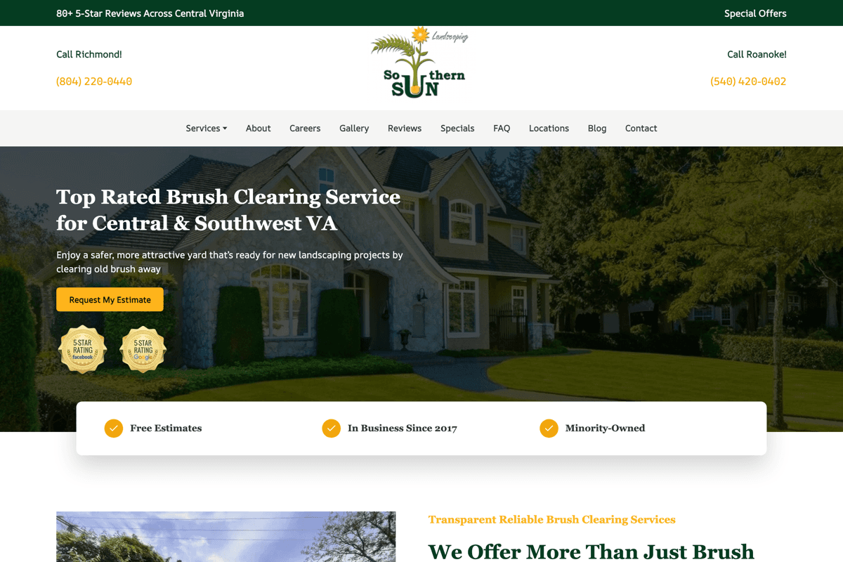Southern Sun Landscaping brush clearing service page