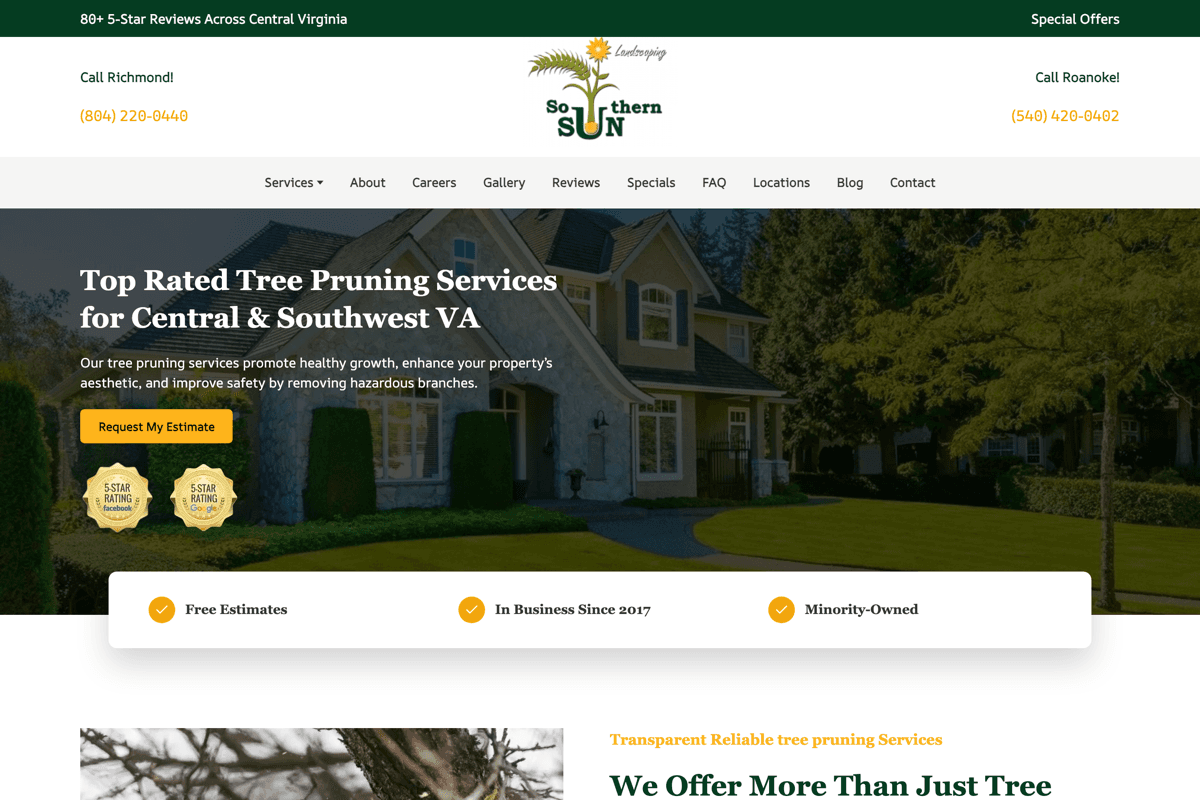 Southern Sun Landscaping ornamental tree pruning page