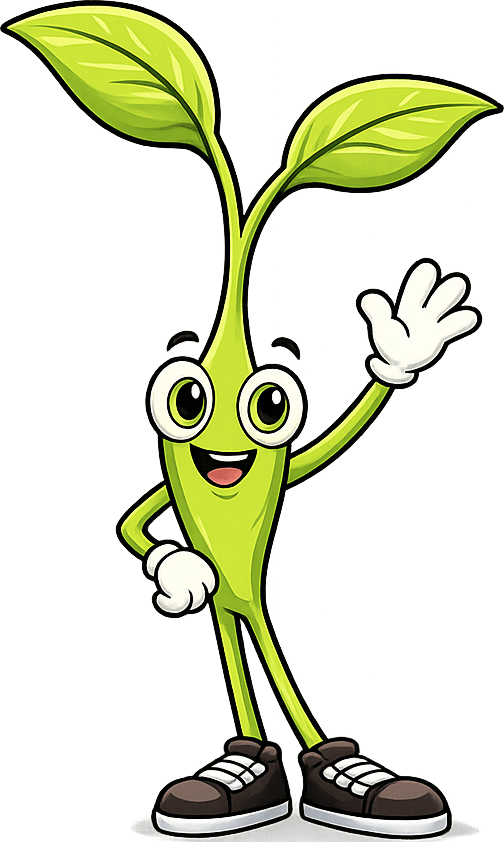 Sprout the Seedly mascot, waving