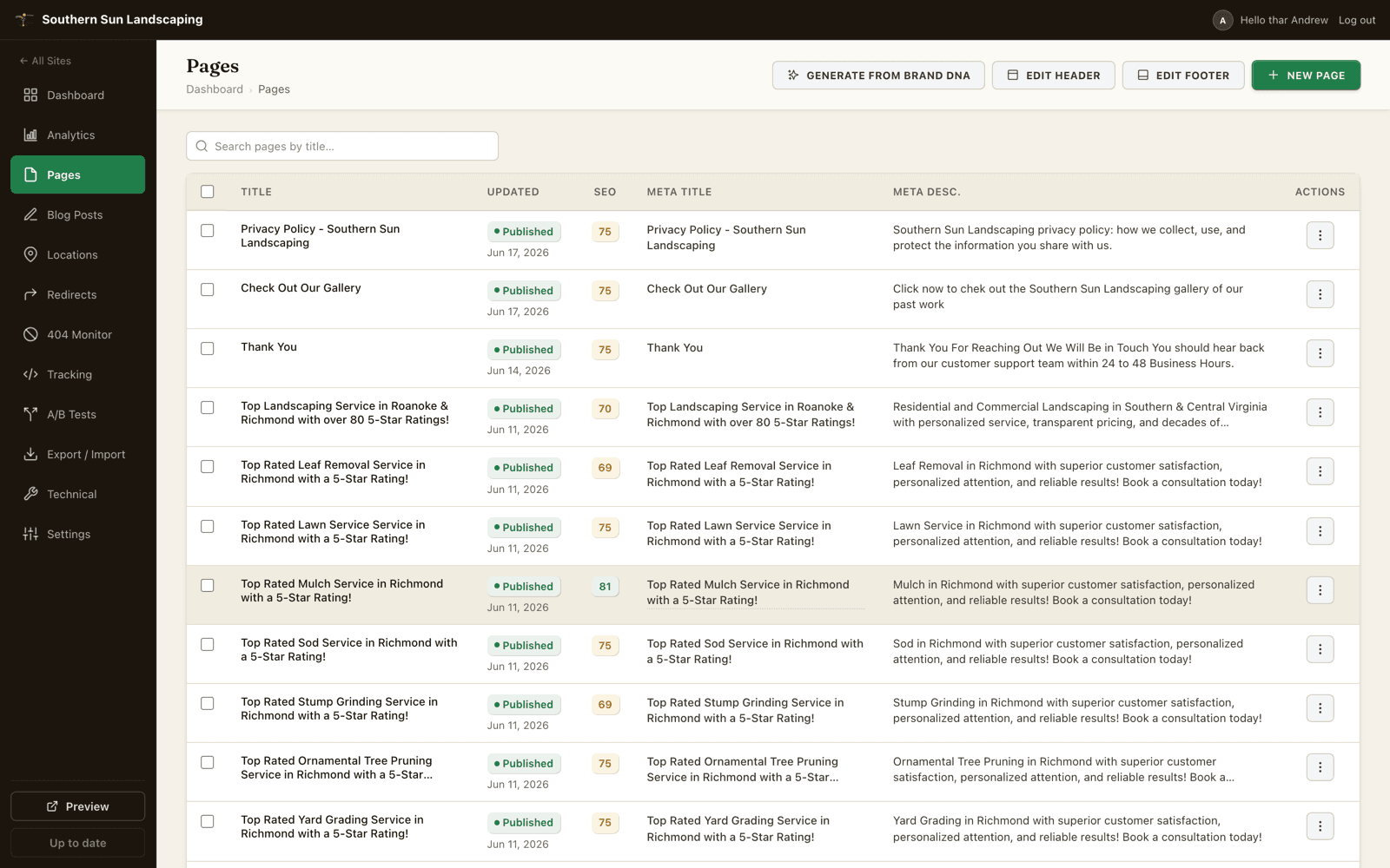 Every client page in one list
