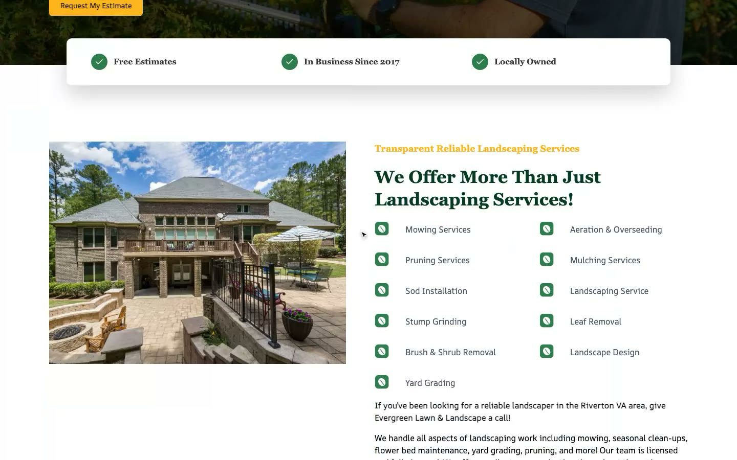 A deployed client site rendered from static pages